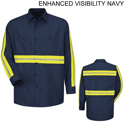 Red Kap Long Sleeve Enhanced Visibility Industrial Navy Workshirt