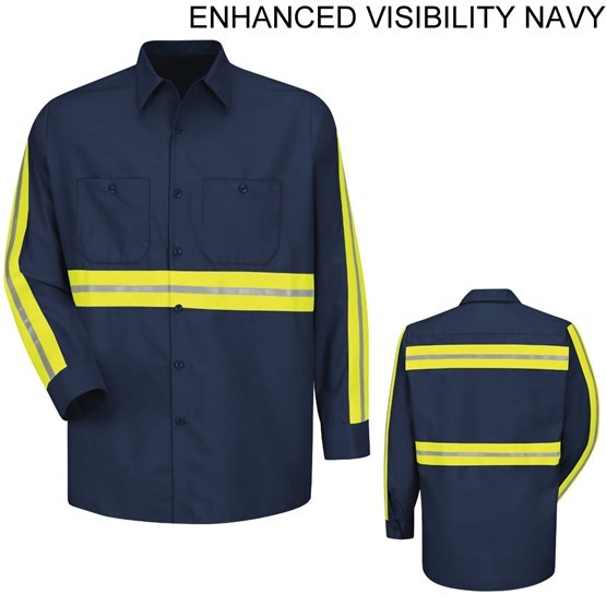 Red Kap Red Kap Long Sleeve Enhanced Visibility Industrial Navy Workshirt SP14EN