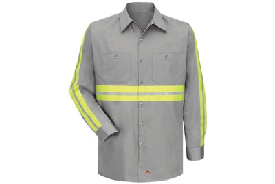 Red Kap Long Sleeve Enhanced Visibility Industrial Grey Workshirt
