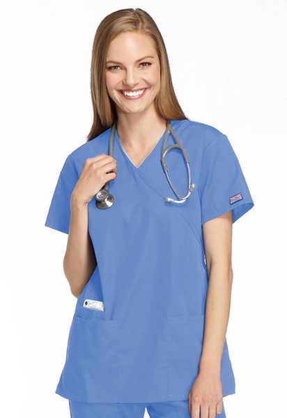 Cherokee Women's WorkWear Mock Wrap Solid Scrub Top